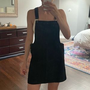 Washed black denim skirt overalls